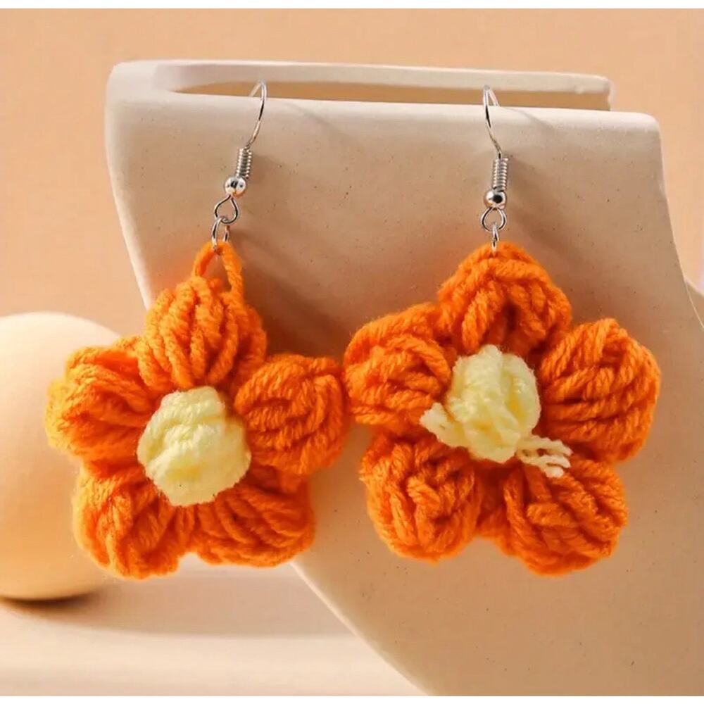 Unique Novelty Knitted Flower Earrings, Kawaii Cute Gift, Teacher Earrings